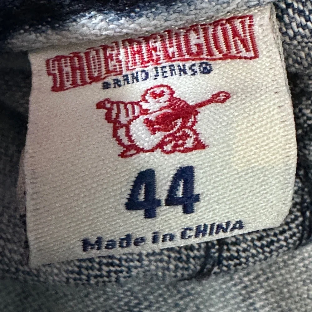 True Religion Straight Flap Acid Wash Jeans Blue White Mens‎ 44 Contrast Stitch